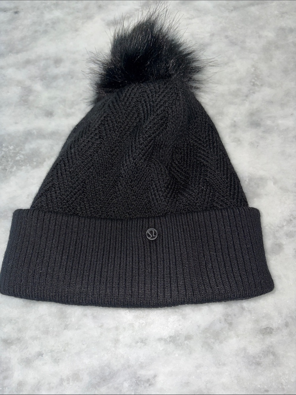 lululemon athletica Black Cable Knit Pom Beanie